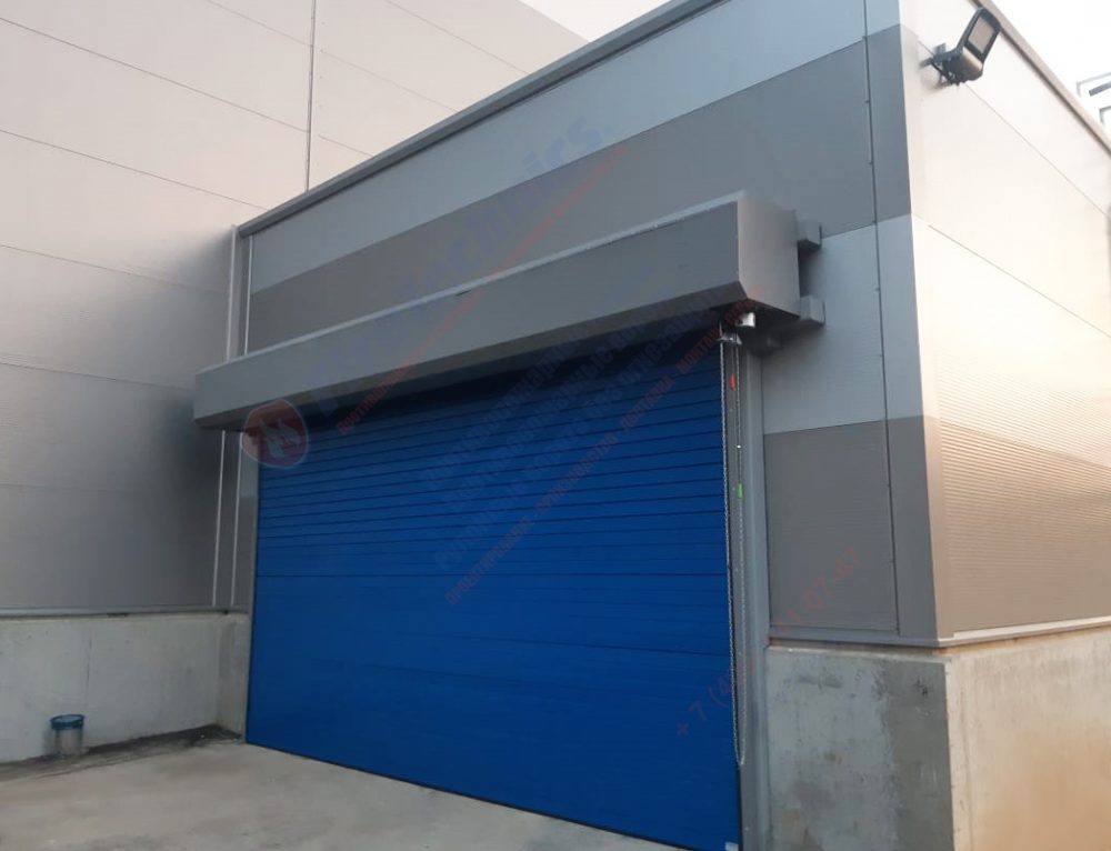 Рулонные утепленные алюминиевые ворота AL 120, с коробом, синие